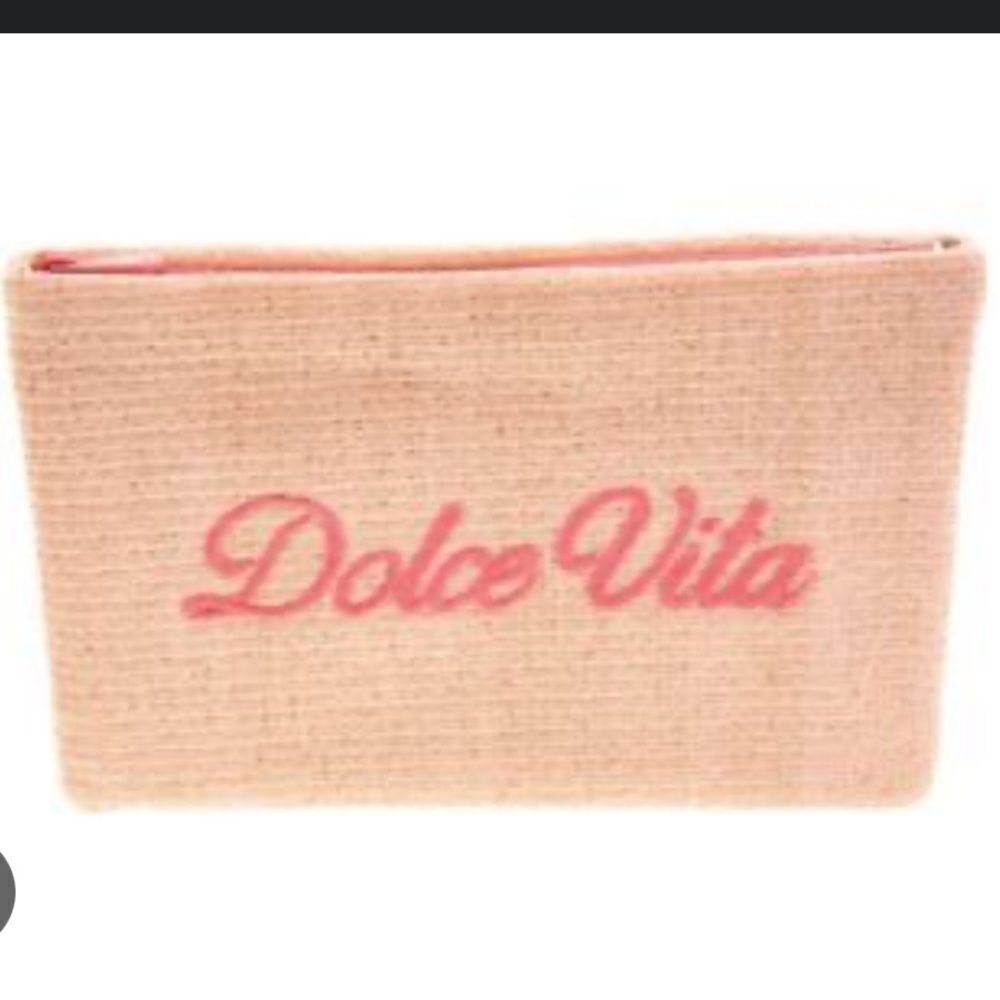 Christian Dior Pouch Dolce Vita Straw Weave Beige Pink Embroidery Novelty New